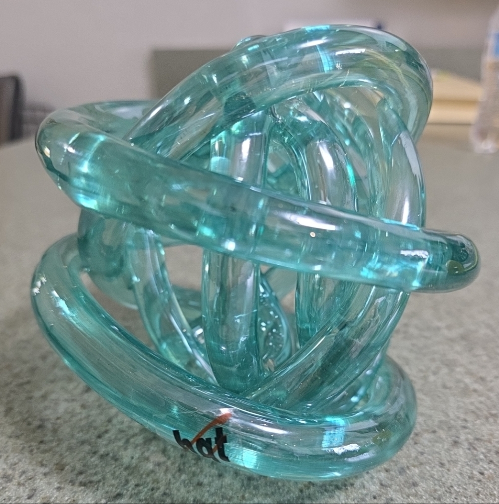 HQT Glass Knot Abstract Art Piece Handblown Glass Sculpture.